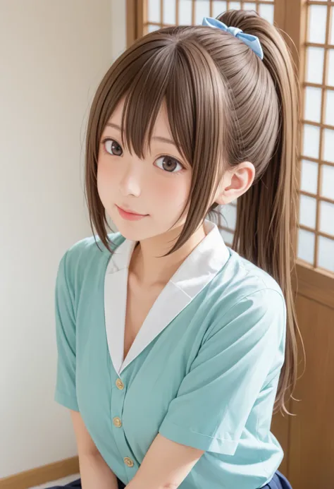 可愛い女の子に興奮している大勢の男の子,1人の可愛い11歳の日本人の女の子,学校の教室の窓際で立っています,フルボディ,背の低い女の子,細見の体,完璧な顔,完璧なボディ,詳細な茶色の目,美しく流れる髪,黒髪セミロングヘアー,後頭部に白いヘアリボン,中くらいのおっぱい,美乳,勃起した乳首,魅惑的な胸の谷間,制服,白いスケスケの半袖セーラー服,赤いネクタイ,チョーカー,とても短い紺色のプリーツスカート,スカートが風に揺れて捲れる,スカートめくり,ピンクのパンティーが見えています,黒いパンプス,白いフリルソックス...