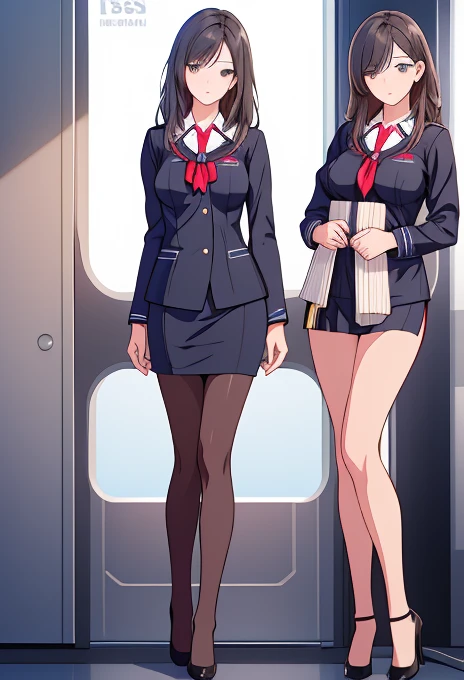        stewardess uniform     （I'm wearing an ANA flight attendant uniform、 wearing sexy black pantyhose、  black pumps ）（full body portrait）best quality、nsfw、8k、realistic 、very delicate and beautiful、       （Perfect Female Body、beautiful woman、mature woman...