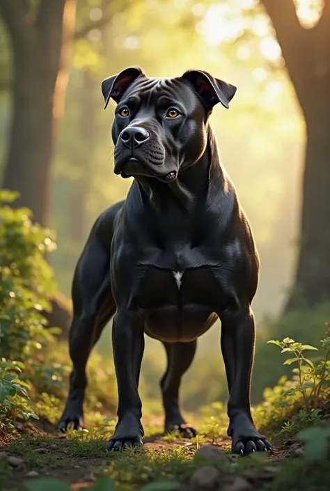 Black pit bull in nature 