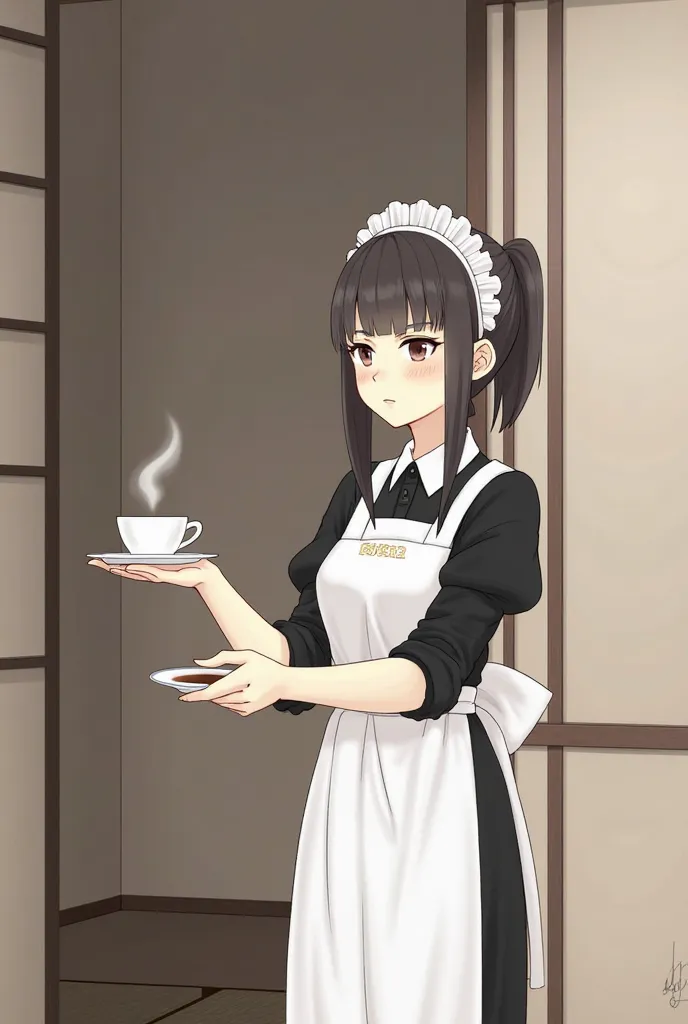 Rem, who had prepared coffee for Ram, was wearing a maid's outfit.