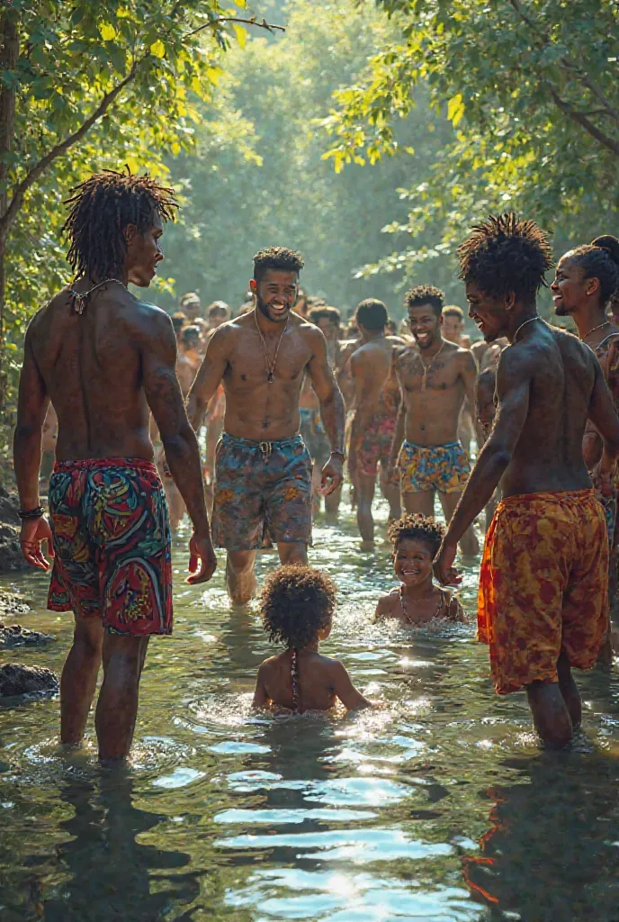 Les noirs qui s'amusent dans un marigot 
