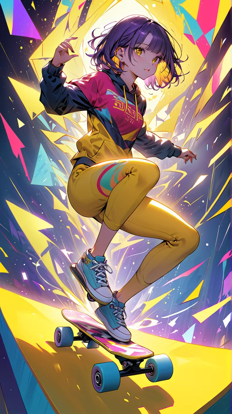 Beautiful illustrations, images like scenes from a female-centric movie
An illustration of a vibrant skateboard girl racing through a fantasy world made up entirely of red and yellow. She uses her whole body to perform skateboard tricks one after another w...