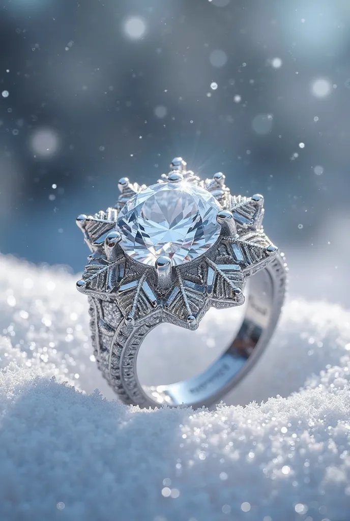 Gemstone: White Diamond

Band: Sterling Silver Snowflake Pattern Design

Engraving: Ice fog pattern around the ring

Inspiration: Winter's cute, playful yet powerful