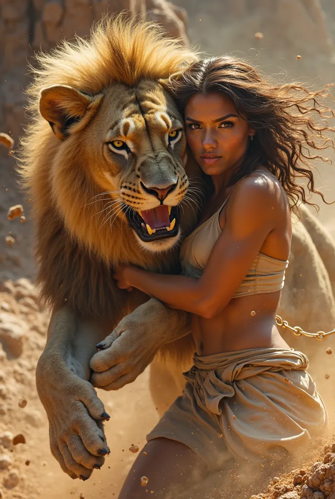 hot girl fight with lion 