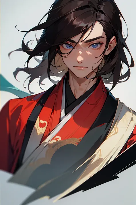 ((best quality)), ((masterpiece)), (detailed), perfect face is a guy with dark hair in a Chinese kimono whose eyes are sliding off 