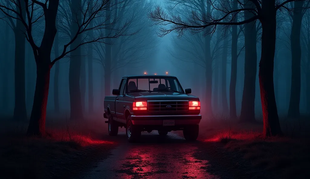 Prompt
"A dark, eerie forest at night, filled with tall, leafless trees casting long shadows. A dark-colored Ford F-150 pickup truck is parked in the middle of the woods, its exterior slightly worn and covered in dirt. The truck's interior glows with an in...