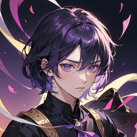 with a close-up of a person wearing a black shirt、The background is purple,  portrait of a character inspired by Bihan Chaumin, Trending on Pixiv,  digital art ,, A beautiful and androgynous prince, A delicate androgynous prince,  male anime style ,   high...