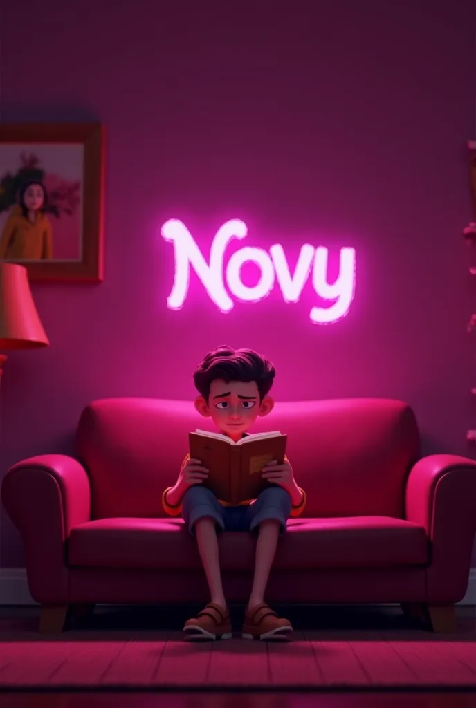 Here's a scene description for your animated advertisement in English:


---

Scene Title: "Novy – Light Up Your World"

1. Opening Scene:

A cozy living room with warm, dim lighting.

A cartoon character, Alex, is slouched on the couch, looking tired and ...