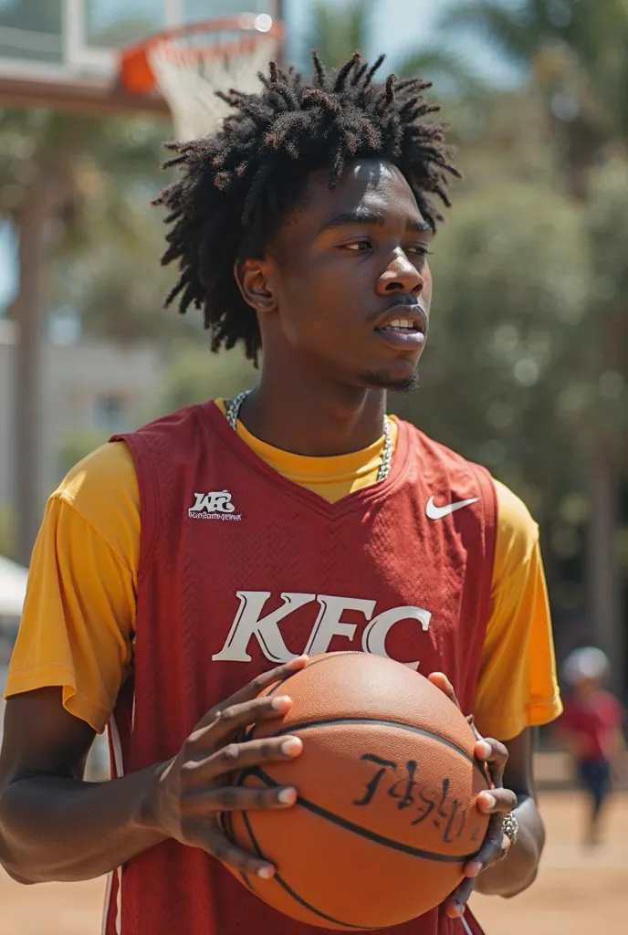 Make 2 black nigga eating kfc and play basketball write on his shirt said i love men by sophea bonchanrith