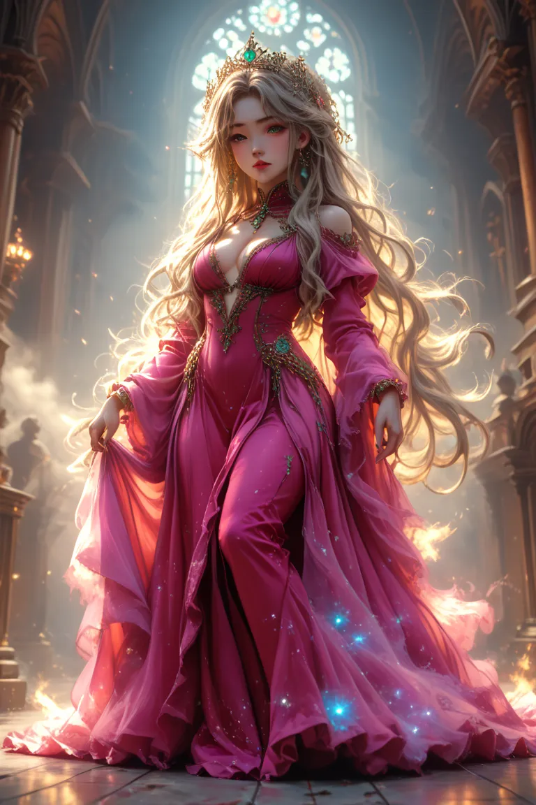 4K anime style quality, digital drawing mode, a regal and graceful woman with long, flowing brown hair and warm bl7e eyes, dressed in an ethereal white and purple imperial hanfu adorned with delicate embroidery, standing in a celestial palace, her expressi...