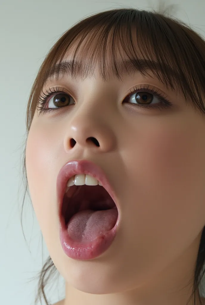 Yuki Yoda opens her mouth wide and shows the inside,