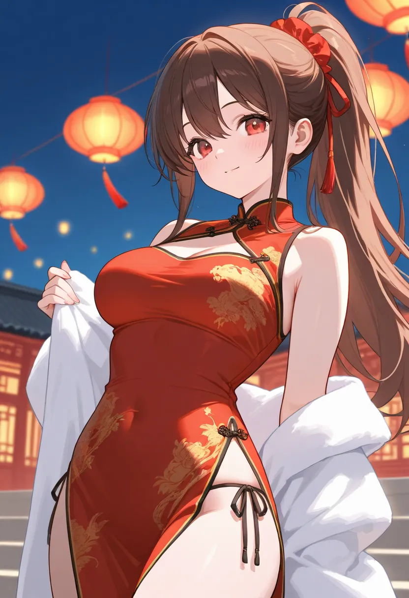 Beautiful girl in a ponytail wearing Chinese clothes