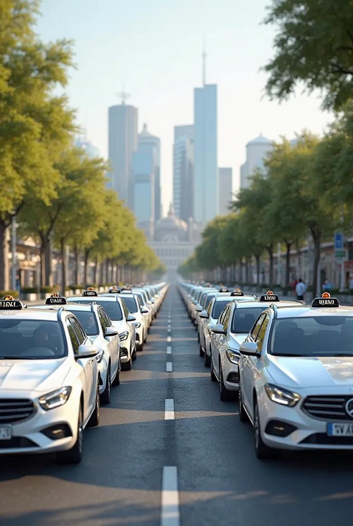 White car taxi fleet in front of Baku,  Azerbaijan