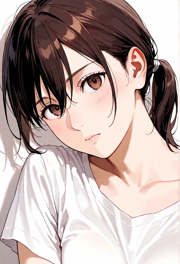 1 girl　Mikasa Ackerman　ponytail　white t-shirt　 full picture