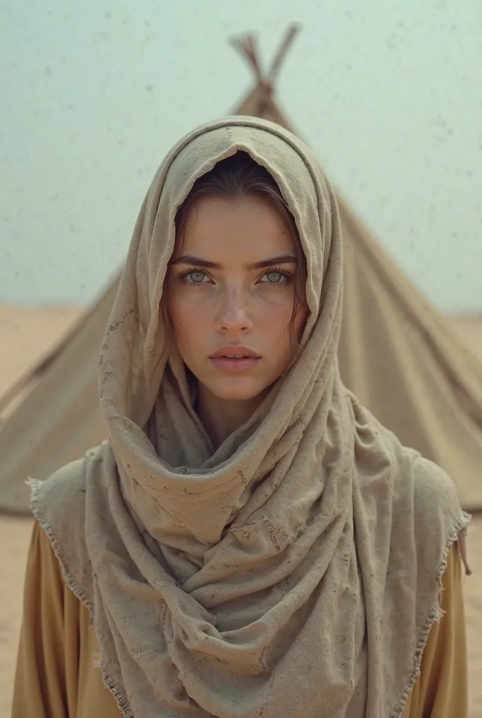 A girl with the most attractive eyes who wore a burqa and a scarf and a tent