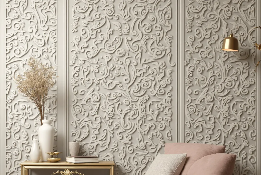 "Elegant 3D Wallpaper for Home Interiors Featuring Timeless Classic Decorations, Perfect for Enhancing Living Spaces with Sophisticated Style and Traditional Aesthetic Touches"