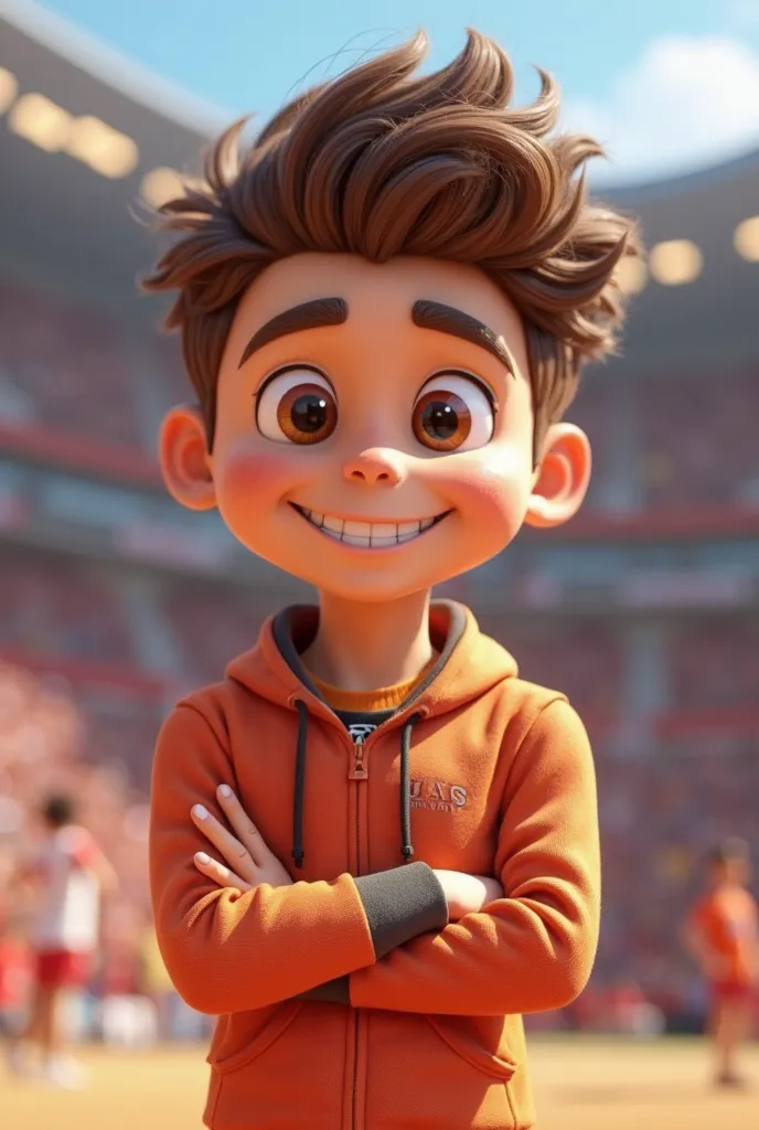 Create an animated mascot with brown hair and that is male 