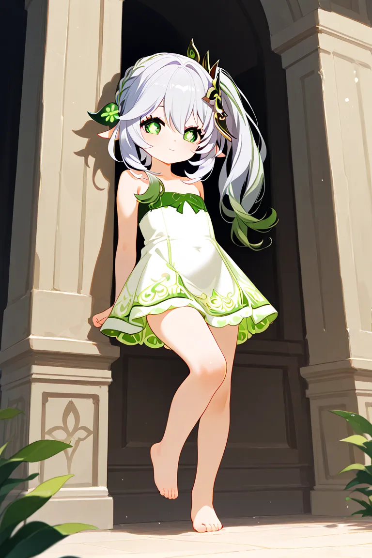 loli.cute.nahida(genshin),strapless swim dress.standing.legs.feet.knee up