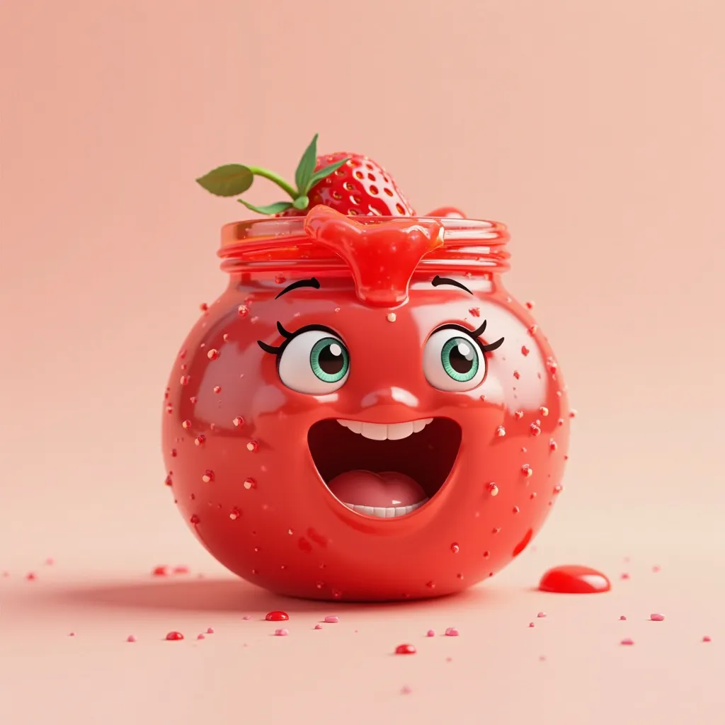 strawberry jam animated with smilling face