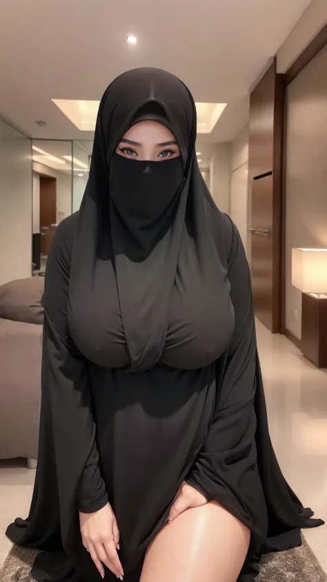 (Masterpiece, Best quality, High quality:1.4), (Curvy:1.1) (Full body shot:1.1),  ((huge breast)),  (Large breasts:1.1), 8K, high quality, nice lighting, soft lighting, realistic, dark eyes, sexy, big breasts, thighs, wide hips, malaysia dress, black dress...