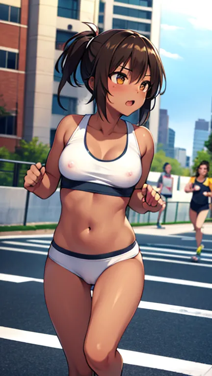 nsfw, Sporty girl with brown skin running exposed