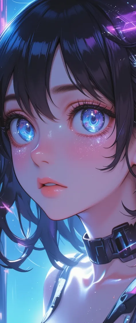(close up A Cybernetic Eye:2.0), best quality , high image quality during sick leave, 16k, stations that emphasizes the buttocks and is unbelievably stupid , very detailed, 2.5D, pastel fantasy with detailed descriptions, cute sexy girl, (、Deep cleavage:1....