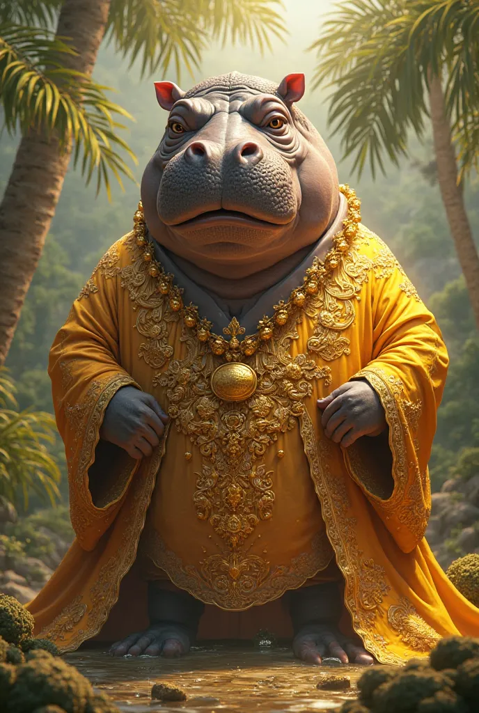 Rich hippo with golden outfit