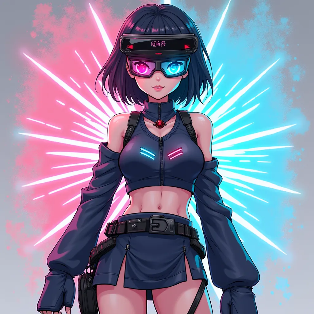 The character has short black hair, rays with a unique detail:  Your eyes are different colors,  one red and the other blue , and can alternate between these colors. your body is athletic, resulting from her intense dedication to games and training. She al...