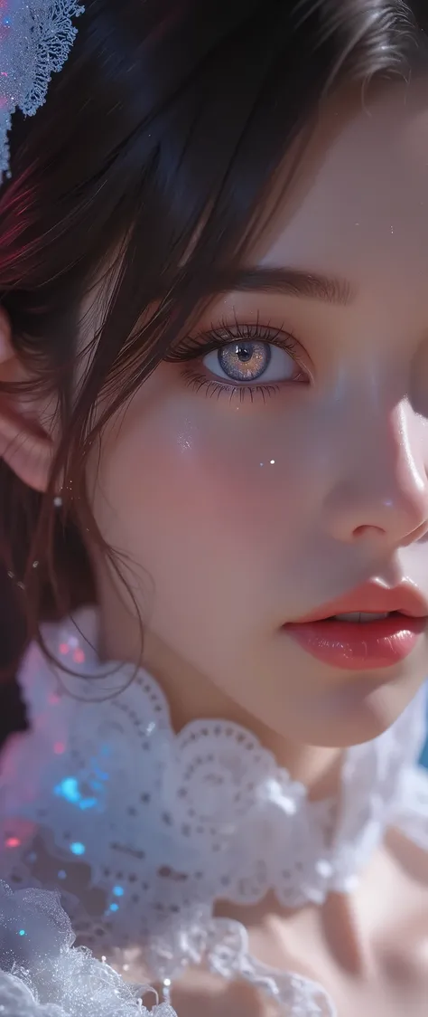 ( A Cybernetic Eye:2.0), best quality , high image quality during sick leave, 16k, stations that emphasizes the buttocks and is unbelievably stupid , very detailed, 2.5D, pastel fantasy with detailed descriptions, cute sexy girl, (、Deep cleavage:1.8), Attr...