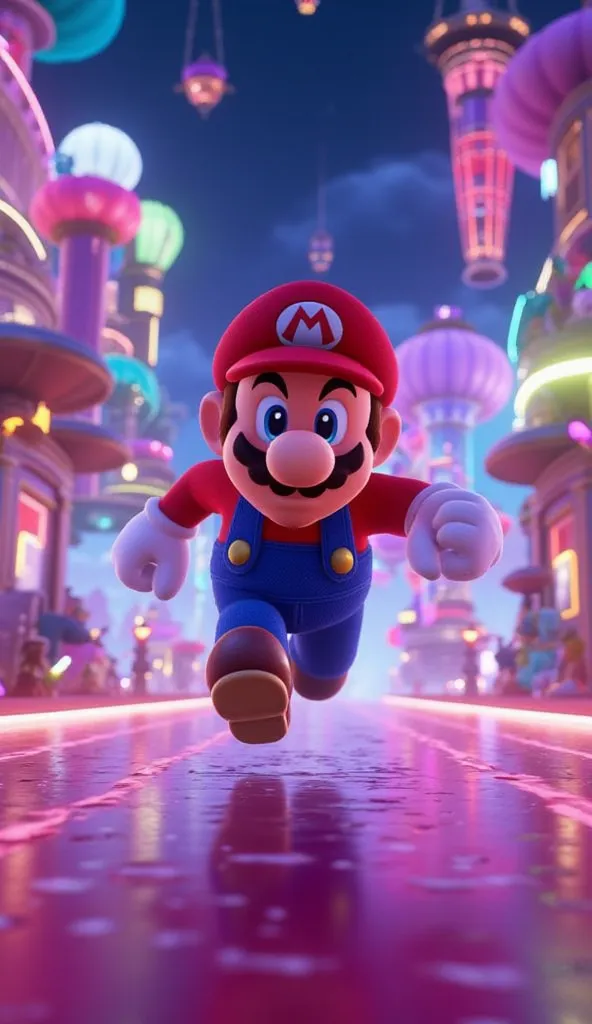 Super Mario running on adventure land of arcade games, hd , 8k 