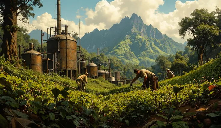 Coffee plantation, equipment for the production of black beer, fermenters, Coffee plants, um ritual com café