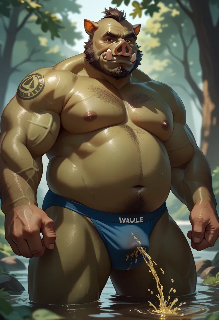 incontinent chubby wild boar orc uncle，His underwear was all urine