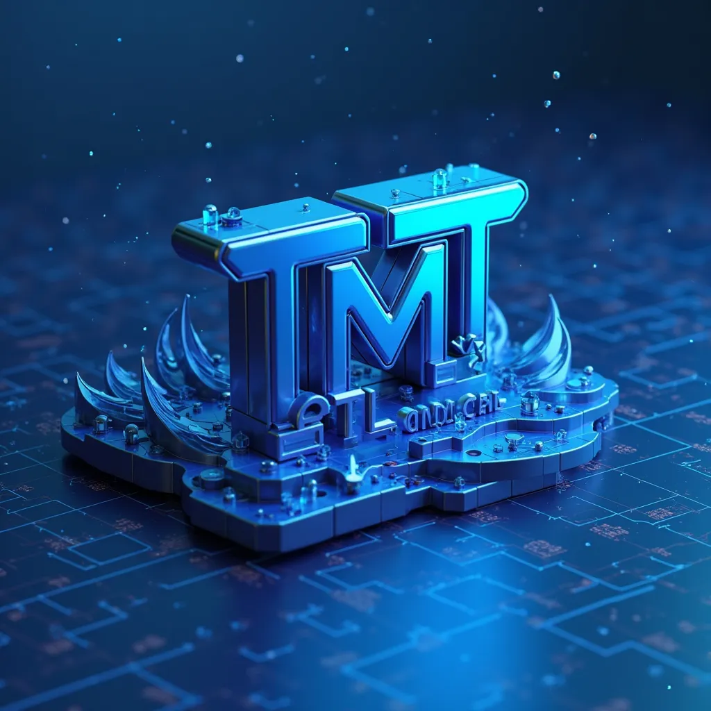 3D Logo name TMT TL NIKKO under the logo, wind color blue style upper side, Graph trading style background