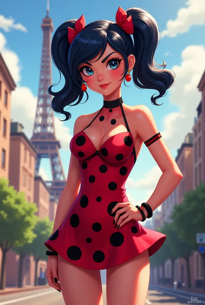 Marinette Dupin chen in a Lady Bug bra and short skirt