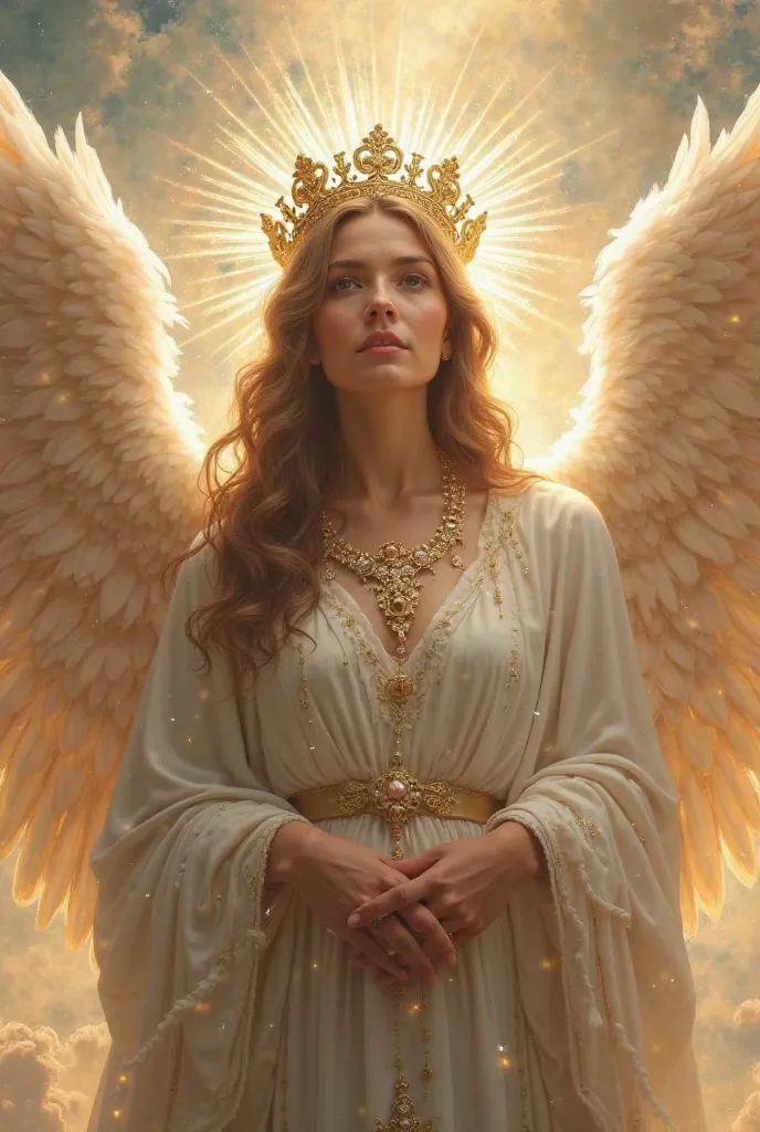 Name Mary with the crown and wings of angels 
