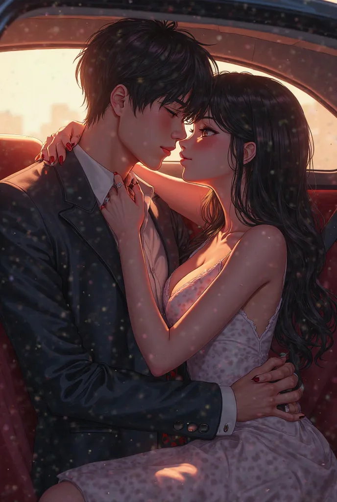 The sexiest anime girl in the world is making love and kissing in the car with her male boss secretary.