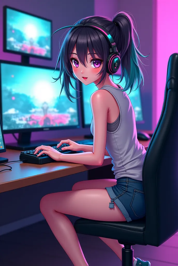 Create a female anime gamer character 