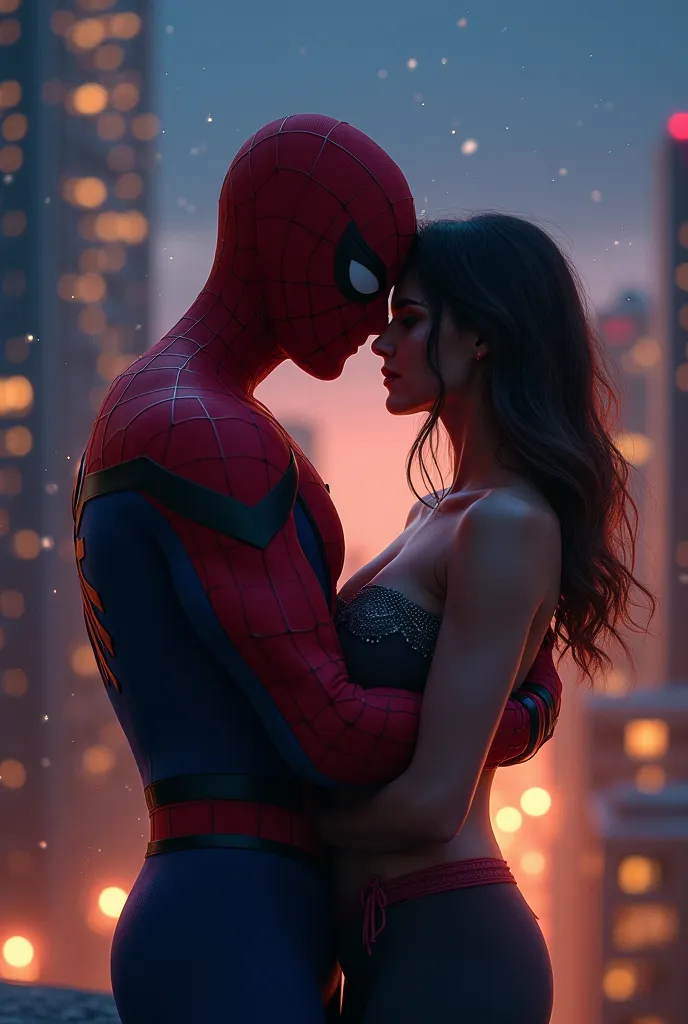 Spiderman kissing a woman 