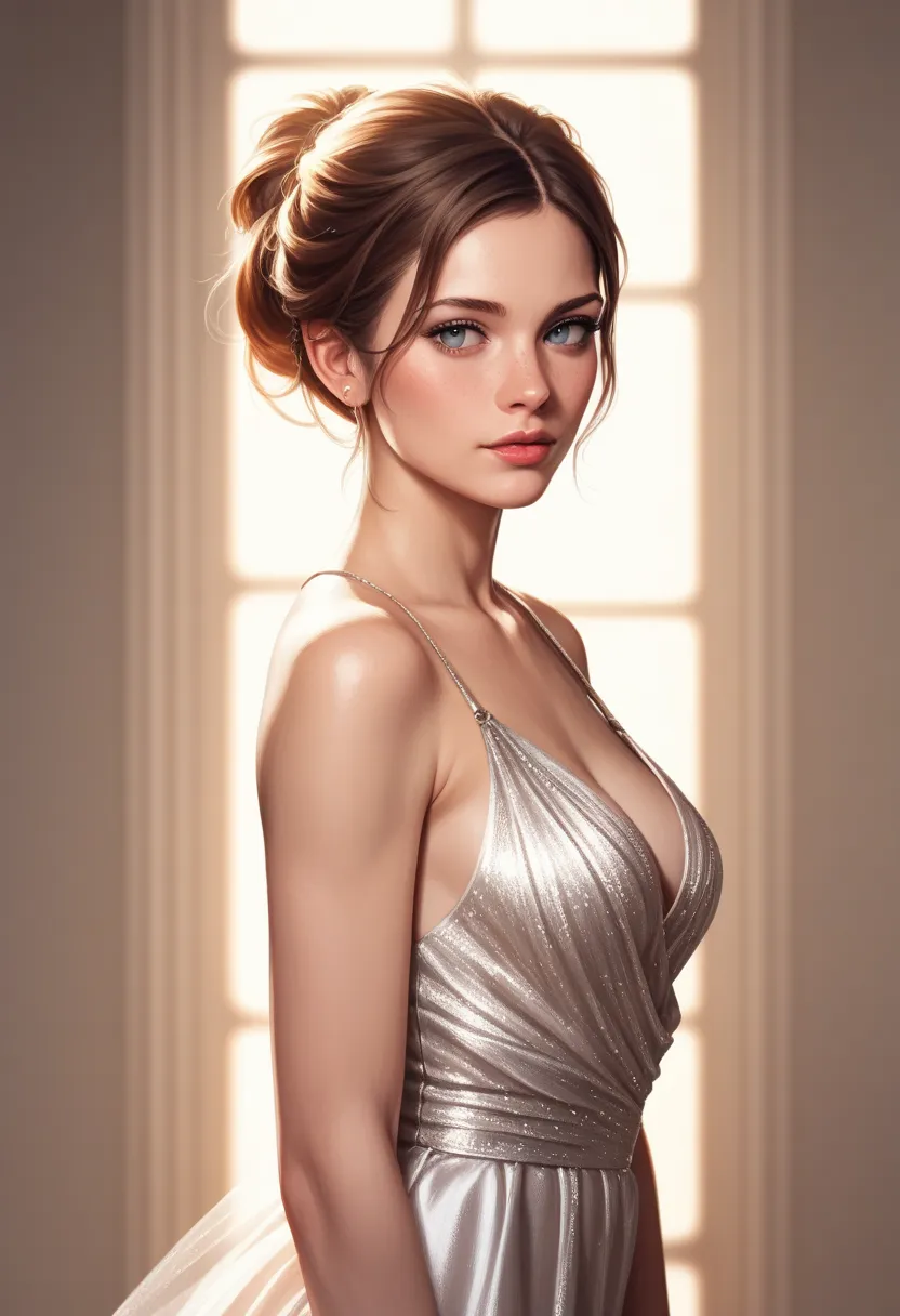 a woman,Carolyn Dunn,portrait,realistic,detailed facial features,warm expression,intricate hairstyle,elegant dress,natural lighting,classical painting style,oil on canvas,high resolution,ultra-detailed,photorealistic,vivid colors,dramatic lighting,cinemati...