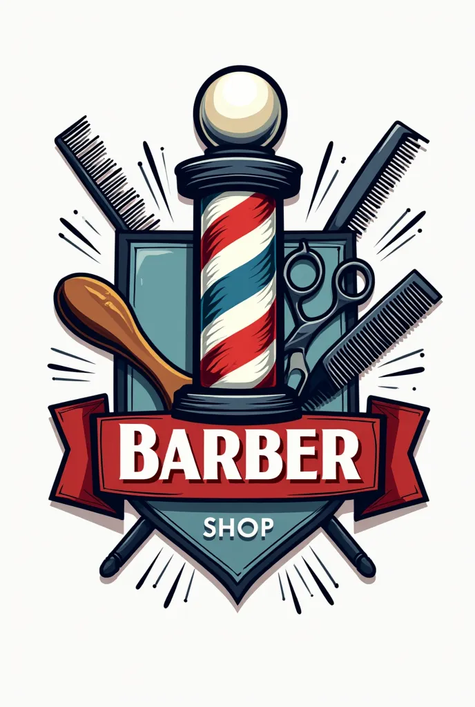 Barber shop logo with just all the barbershop materials and big and with a place for the title of the shop