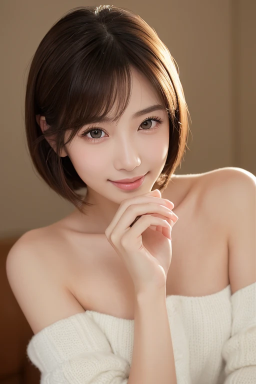 (( top quality  、ultra high definition、ultra high definitionで描かれた、alone、 staring closely at the camera))、 1 girl、 realistic、 written depth of border、 natural soft light 、Echiechi, Slender Body, 30 years old,  Beautifully Detailed Eyes ,  short bob,  top qu...