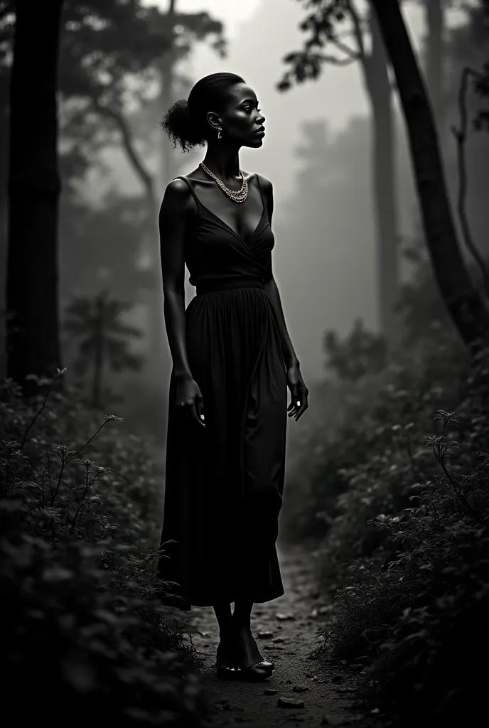 Femme noir, congolaise, africaine très sérieuse, en promenade en brousse 