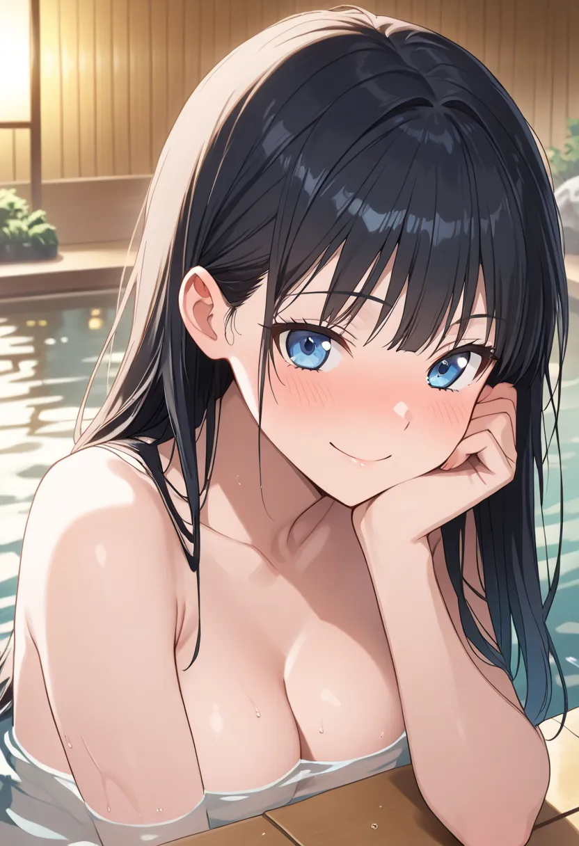 miyukishiba,  long hair, blue eyes, black hair,Best qualitybest quality,best quality smile,,best quality best qualitysmile ,,best quality ( best quality )、(Nonsense)、( very detailed)、( very beautiful way to hold ) information best quality 、 Ultra-fine、Most...