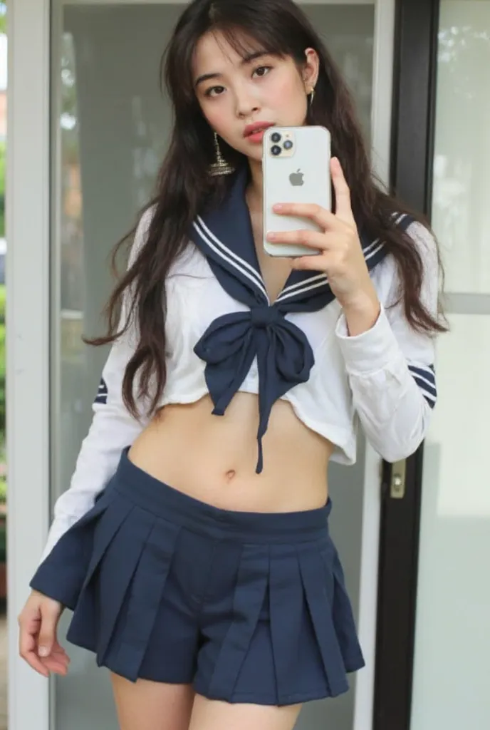 arafed asian woman in a sailor suit posing for a picture, wearing japanese school uniform, jk uniform, cute schoolgirl, sailor uniform, dressed as schoolgirl, photography, japanese girl school uniform, japanese school uniform, wearing school uniform, hyper...