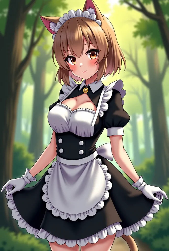 arafed woman in a black dress and white gloves posing for a picture, gorgeous maid, anime girl in a maid costume, maid outfit, a sexy maid in a magical forest, elegant glamourous cosplay, maid, french maid, maid dress, anime cat girl in a maid costume, 2 b...