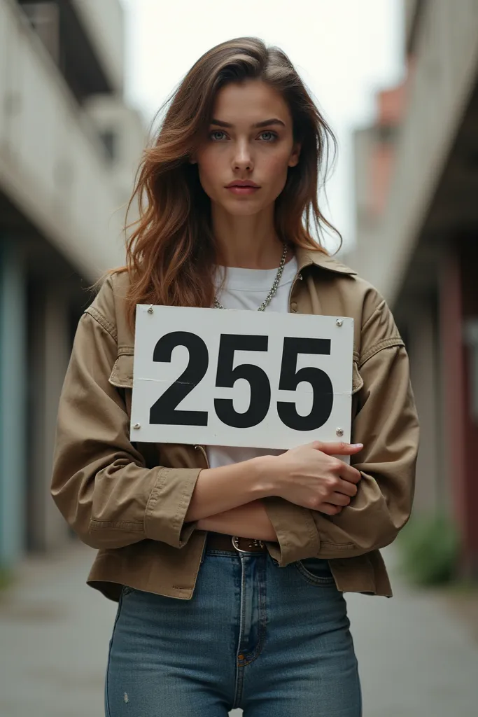 Girl holding a sign with the number 255  