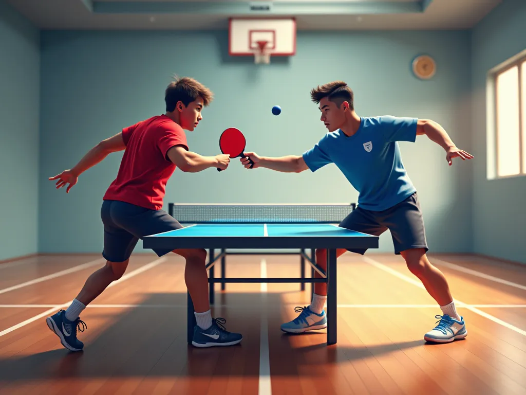 2 people playing table tennis