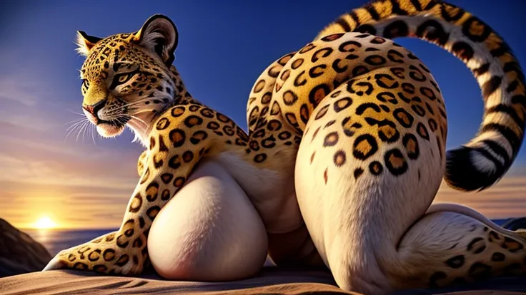 Sexy body with huge breasts and wide hips and big thighs and view from the side, ultra high quality, curvy body, naked women, 8k quality, leopard 