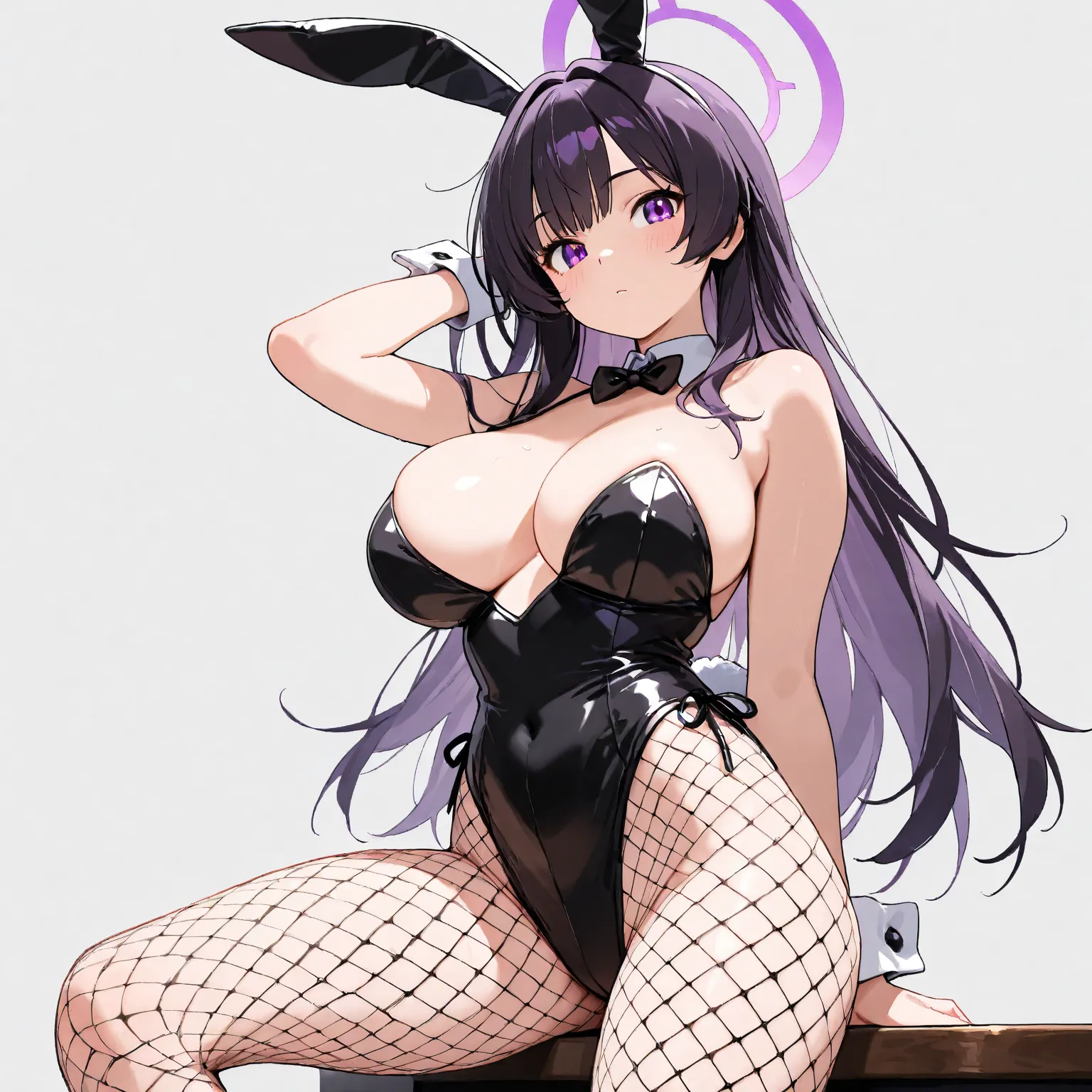 solo, high resolution, bigger breasts in bikinis, purple eyes, bunny girl　fishnet tights