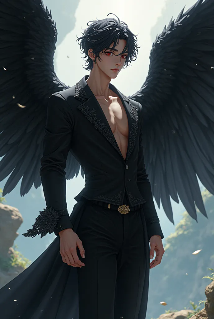 Anime guy. He is 18 years old. Jamil has black wings. Jamil has beautiful breasts and prestige